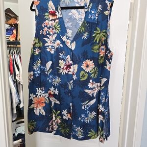 Avenue Floral V-Neck Blouse - Blue and Orange